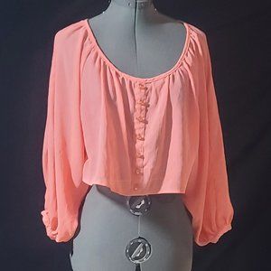 Pink Long Sleeve Peasant Shirt Crop By Discovery Clothing Top Size Small